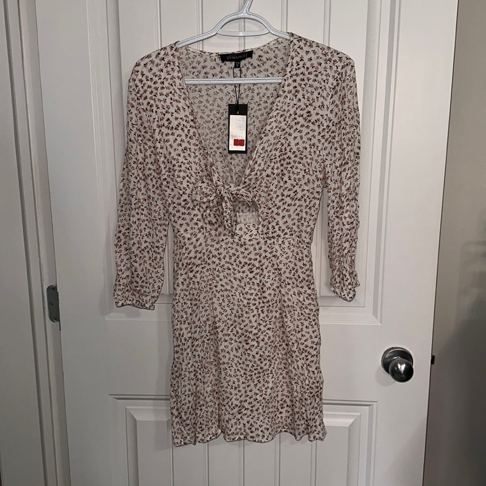 Dynamite Floral Tie-Front Flare Dress